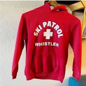 Ski Patrol Made in Canada Whistler red hoodie sweatshirt kids size large L